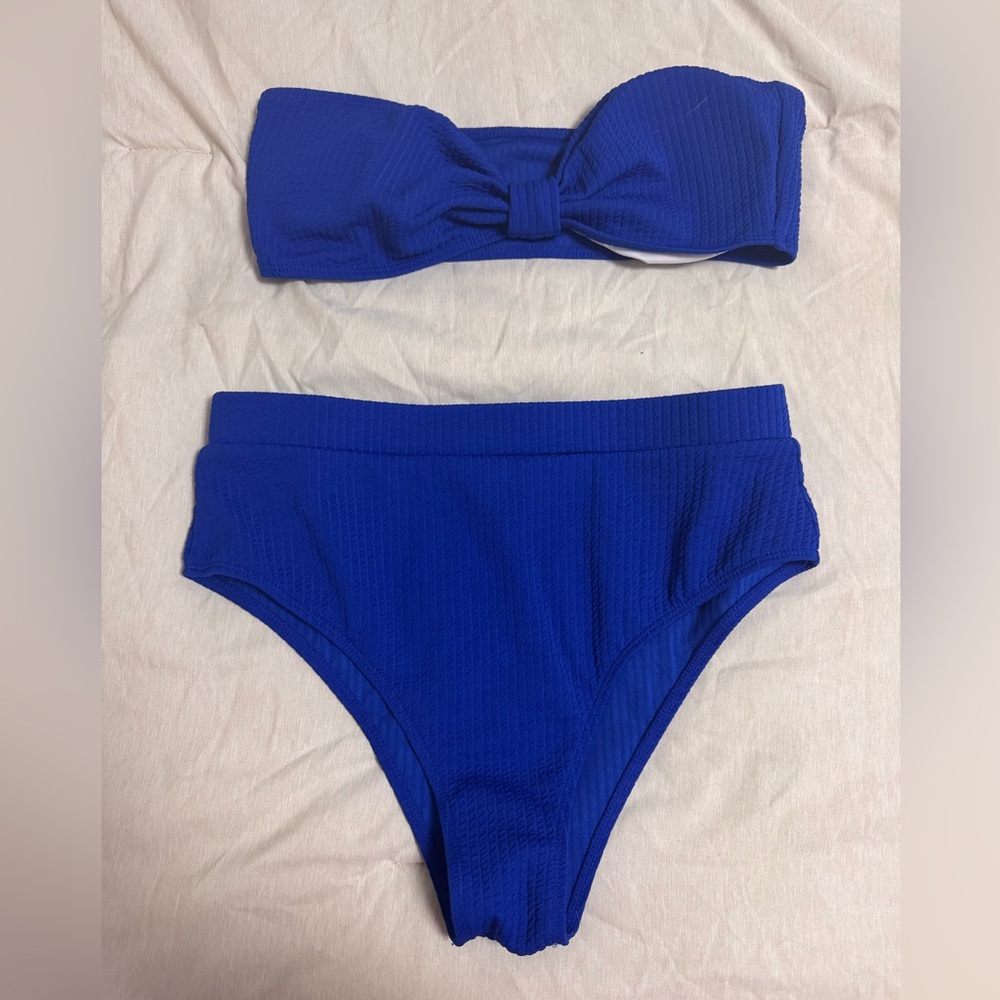 Blue Strapless Bikini Set